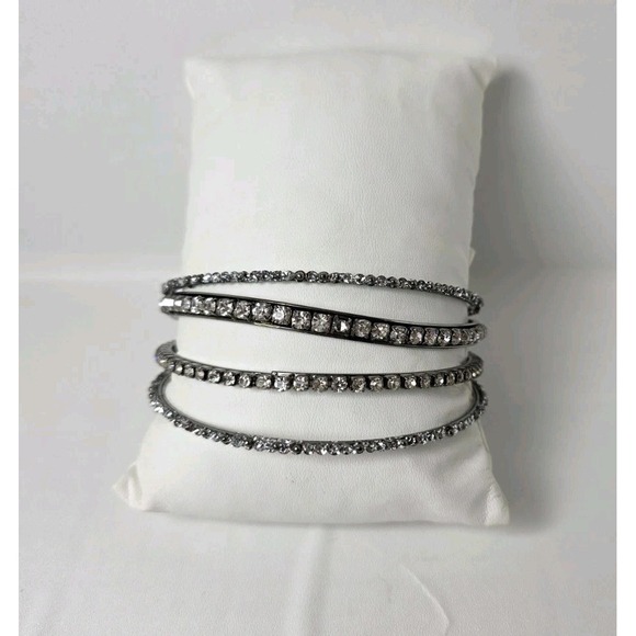 The Unbranded Brand Jewelry - Gunmetal Rhinestone Bangle Bracelet Set 4 Piece Clear Crystal Dark Grey Tone